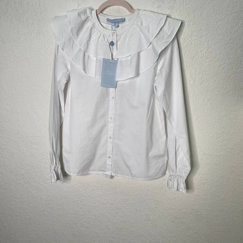 Hill House Home The Briar Top XS White Ruffle Collar Cotton Blouse NWT